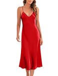 Marvmys Satin Nightdress for Women UK Long Negligees Strap Chemise Nighties for Ladies V Neck Full Slips Sleepwear Red XL