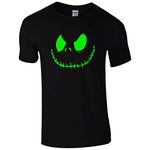 Smiling Jack T-Shirt - Spooky Scary Halloween (5XL - Black + Fluroescent Orange Print)