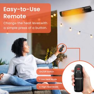 Pro Breeze Wall Mounted Halogen Infrared Patio Heater – Remote Control, 2 Heat Settings, Outdoor Electric