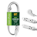 GREATIDE 6 Ft Flat Plug Extension Cord, 16 AWG 3 Prong Grounded Low Profile Extension Cable,3 Outlet Extension Wire for Indoor, White