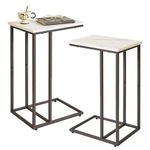 Aibiju Set of 2 C Shaped End Table for Sofa, Bedside Table, Couch Table with Metal Frame for living Room, Bedroom, Balcony, White Faux Marble and Black Metal Frame, YD-TM051B-2