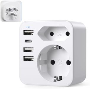 Adaptador Enchufe Europeo a Americano, Adaptador Enchufe USA con 3 USB y 1 USB-C, 2 Europa Schuko ，Adaptador Enchufe español a Americano,Canadá Mexico Colombia, Adaptador de Viaje Tipo B (Blanco)