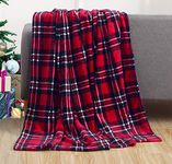 Elegant Comfort Velvet Touch Ultra Plush Christmas Holiday Printed Fleece Throw/Blanket-50 x 60", (Plaid)