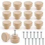 FYSL Wood Drawer Knobs 12 PCS Wood Knobs with Screws, Round Wood Drawer Knob, Wooden Cabinet Knobs Wooden Knobs for Cabinet, Cupboard, Wardrobe, Furniture, Kitchen