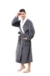 Men's Soft and Warm Bathrobe, Grey Spa Robe with Sherpa Kimono Shawl Collar Unisex (X-Large)