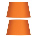 2 Pack - Satsuma Orange 12" Cotton Drum Vintage Tapered Fabric Lampshade with Reversible Gimble & Shade Reducing Ring to Fit All Types of Lampholders - Sold in Pairs