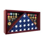 ILOT Large Military Shadow Box - Solid Wood Flag Case for 5' x 9.5' American Veteran Burial Flag, Velvet Like Felt Lining for Medals, and Polished Plexiglass (Mahogany)