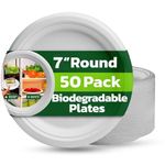 Paper Plates 7 Inch [50 Count] – 100% Compostable Bagasse Plates | Heavy Duty White Sugarcane Plate, Eco-Friendly, Biodegradable, Plastic-Free Disposable Plate for Parties, Catering & Events