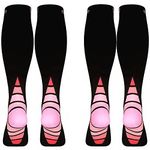 Compression Socks / Stockings for Men & Women,Better Blood Circulation, Black & Pink S/M(For Women 4-6.5 / For Men 4-8)2 same pair