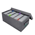 T WaveTree DVD Storage Box, Practical DVD Case Holder Organizer 15.75 x 8.46 x 6.3 Inch, DVD Rack with Lid and Index Labels to Hold up to 25 DVD Cases - Gray