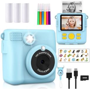 Radekly Instant Print Camera for Kids,Christmas Birthday Gifts for Age 3-12 Girls Boys，1080P HD Digital Video Cameras for Toddler,Kids Portable Toy with 3 Rolls Photo Paper，32GB Card-Blue