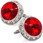 Vittorio Vico Large Bling Color Stone Cuff Links (Red/Silver, CL-1505)