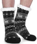 EBMORE Mens Slipper Socks Thermal Warm Fuzzy Fluffy Winter Warm Thick Grips Cabin Cozy Soft Fleece Socks Christmas Gift Stocking Stuffers for Mens(Black)