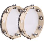 2 Pack Tambourine for Adults Wooden Tambourine 8 inch Hand Held Tambourine Metal Jingles Single Row Instrument Handheld Tambourine Drum for Church, KTV, Musical Educational