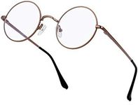 EYLRIM Round Blue Light Blocking Glasses for Women Men Circle Clear Lens Metal Frame Eyeglasses Non Prescription, A4 Brown, Small