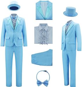 AYYOHON Harry and Lloyd Tuxedos Mens Fun Suit Dumber Orange Suit Dumb Blue Blazer Top Hat Bow Tie Halloween Cosplay Costume S