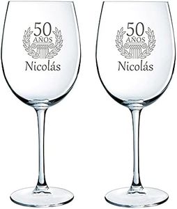 Regalo personalizado para cumpleaños: Copas de vino grabadas con su nombre y edad (Copas de vino cumpleaños)