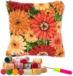 LAPATAIN Latch Hook Kits for DIY Throw Pillow Cover,Colorful Flowers Pattern Needlework Cushion Cover Hand Craft Crochet for Great Family 17x17inch