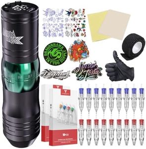 Dragonhawk Wireless Complete Pro Tattoo Gun Pen Machine Kit, Cartridges Tattoo Machine Needles for Beginners (Green)