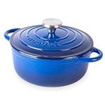 Cast Iron Dutch Oven with Lid – Non-Stick Ovenproof Enamelled Casserole Pot – Sturdy Dutch Oven Cookware – Dark Blue, 2.1-Quart, 20cm – by Nuovva