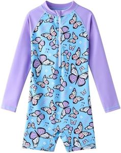 UMELOK Girls Rash Guard Swimsuits Long Sleeve One Piece Swimwear,12Y