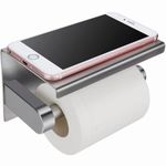 Single Roll Toilet Paper Holder with Phone Shelf, Wall Mounted Stainless Steel Tissue Dispenser for Bathroom (Silver)