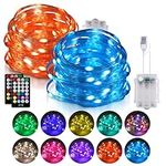 Ooklee Colour Changing Fairy Lights LED String Lights with Remote, 16.4FT 2 Pack Twinkle Lights USB Plug or Battery Powered, Outdoor Waterproof Christmas Decorations for Bedroom Wedding Party Indoor