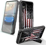 Case for Alcatel TCL 30Z + Tempered Glass Screen Protector,Heavy Duty Rugged Dual Layer Built-in Kickstand Full Body Shockproof Protective Case for Alcatel TCL 30Z (T602DL),American Flag