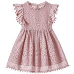 Niyage Toddler Girls Elegant Lace Pom Pom Flutter Sleeve Party Princess Dress Dusty Pink 90