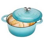 COOKWIN Enameled Cast Iron Dutch Oven, 5 L Bread Baking Pot with Self Basting Lid, Non-stick Enamel Coated Cookware Pot, Great Christmas Gifts for Family, Teal