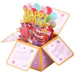 DUEDUE Birthday Pop Up Card, 3D Happy Birthday Card, Funny Paper Pop Up Birthday Cards with Blank Card and Envelope, Happy Birthday Pop Up Card for Adults Kids Men Women,Pink/Gold