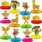 12pcs Mexican Fiesta Honeycomb Table Centerpieces- 8” Paper Cinco De Mayo Party Table Decorations Perfect for Mexican Theme Taco Party Birthday Baby Shower Carnivals Party Supplies