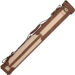 Elite 2x2 Oval Hard Vintage Leather Pool/Billiards Cue Case, Two Butts and Two Shafts, Carrying Strap, Additional Pocket Beige and Chestnut