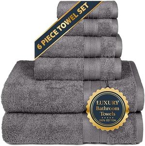 TRIDENT Soft & Plush Towels Pack of 6 Towels - 2 Extra Large Bath (76*137cm), 2 Large Hand (41*66cm), 2 WASH Cloths (30*30cm) 100% Premium Cotton Extra Soft Highly Absorbent Long Lasting - Charcoal