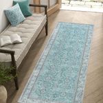 JINCHAN Area Rug 2x6 Runner Rug Hallway Rug Vintage Distressed Rug Kitchen Turquoise Indoor Washable Rug Traditional Floral Print Mat Non Slip Carpet Bathroom Bedroom Living Room
