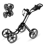 4 Wheel Golf Push Cart - Aluminum Frame Lightweight, One-Step Foldable Compact Design, Portable Golf Bag Caddy with All-Terrain Wheels,Black