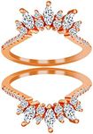 Uloveido Rose Gold Finish 925 Silver Marquise CZ Crown Wedding Ring Guard Engagement Band Enhancer 2pcs Stacking Set (Size 5)