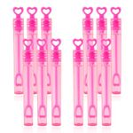 12 Mini Heart Bubble Tubes with 4ml Bubble Solution and Blow Wands - Wedding Party Favours, Parties, Celebrations, Children’s Birthday Party Bag Fillers, Kids Toys (Pink Heart 12 Pack)