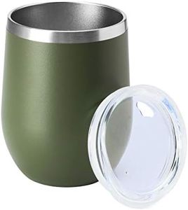 HASLE OUTFITTERS 12oz Wine Tumbler with Lid Stemless Wine Glasses Double Wall Vacuum Travel Mugs stainless steel Coffee Cup for Cold & Hot Drinks Wine Coffee Cocktails Beer 1 Pack Army Green