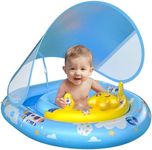 WayEee Baby Pool Float with UPF50+ Canopy - Inflatable Swim Float, Adjustable Safety Seat, Toy Play Console, Sun Protection for Baby 6-36 Months, Infant, Todder Summer Gift, Pool, Bathtub, Beach, Blue