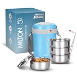 MILTON Electron Portable Electric Lunch Box I 3x360 ml Stainless Steel Leak Proof Containers I Auto Shut Off I Cool Touch Shock Proof Body I Perfect for Office, Hostel, Travel I Blue