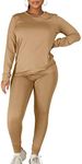 Kaximil Women's Workout Tracksuit 2 Piece Outfits Long Sleeve Top Legging Jogger Pants Set, XX-Large, Khaki