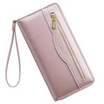 Vulkitty Leather Purses for Women, Long Ladies Purse with RFID Protection, Wristlet and Phone Pocket, Pretty Large Women's Wallet, Coin Zipper, Multiple Card Slots and Holders, Clutch Wallet for Women