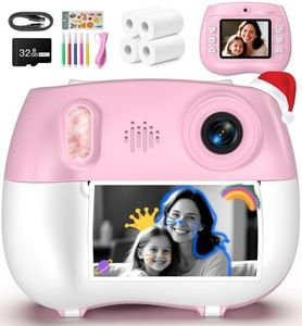 Kids Instant Print Camera for Girls Boys 3-12 - Zero Ink Selfie Digital Camera with 1080P Video & 32GB SD Card - Portable Toy Camera Birthday for Toddlers 3 4 5 6 7 8 9 10 Girls Pink
