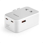 TESSAN Universal Travel Adapter PD 20W, Ultra Slim International Plug Adapter, Worldwide Power Adaptor with 3 USB (2 USB C), Travel Essentials for Canada to Europe UK Australia France Germany, Gray