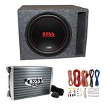 Boss Chaos Exxtreme CXX124DVC 12-Inch 1200W 4 Ohm Subwoofer with QSBASS12-VENTED Vented Subwoofer Enclosure Box, AR1500M Amplifier & AKS8 Wiring Kit