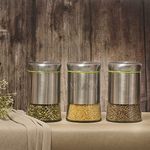 Mivana 550ml Stainless Steel Canister Glass Jar with Lid,Premium Pantry Organizers Containers and Perfect kitchen Storage for Canning Cereal,Coffee,Sugar,Tea,pasta and Beans Containers set of 4