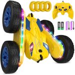 Remote Control Car,RC Cars with Sides Light Strip and Headlights,Double Sided 360 Flips Rotating RC Stunt Car,2.4Ghz All Terrain Toys for Ages 8-13 Kids Toy for Boys Girls Birthday Gift(Yellow)