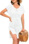 Timuspo Beach Cover Up for Women UK White Crochet Tie Waist Bikini Beach Coverups Beachwear Ladies Summer Swimwear