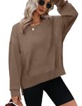 Jescakoo Crewneck Sweatshirt Women Long Sleeve Tops Loose Fit Dressy Casual Fall Clothing Trendy 2024 Coffee XL